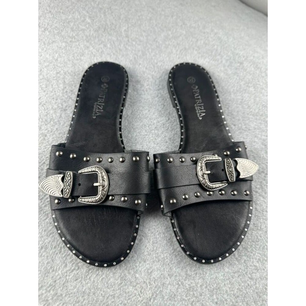 Patrizia By Spring Step Black Studded Buckle Western Slide Sandals EU38 US 7.5-8